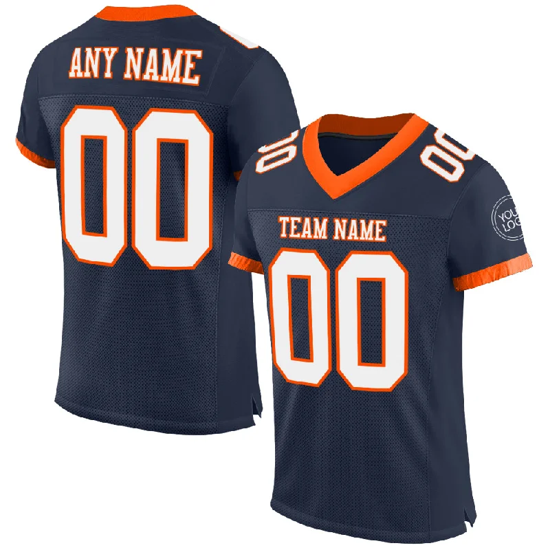 Custom Navy White-Orange Mesh Authentic Football Jersey