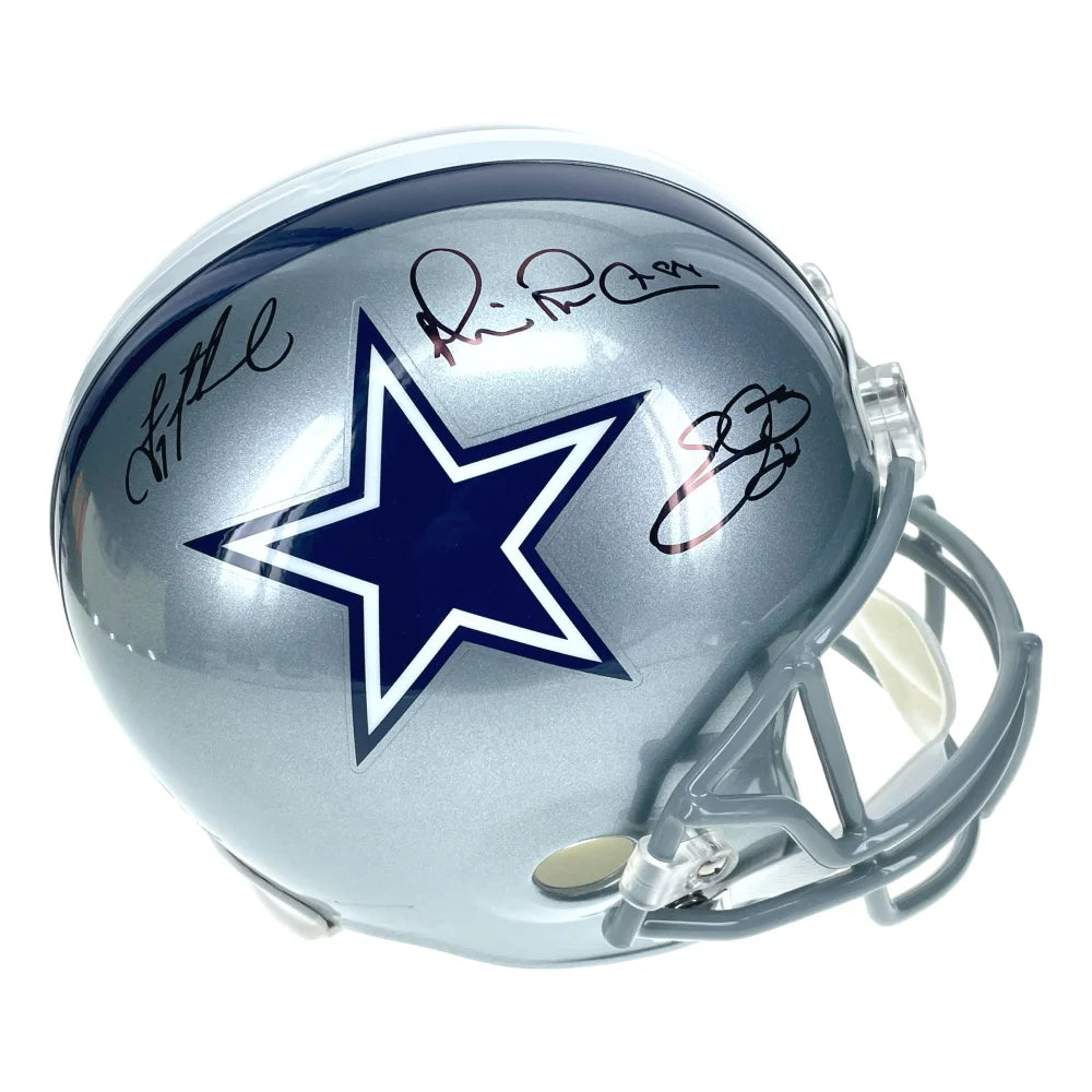 Dallas Cowboys Triplets Emmitt Aikman Irvin Signed Cowboys Helmet BAS Autographed