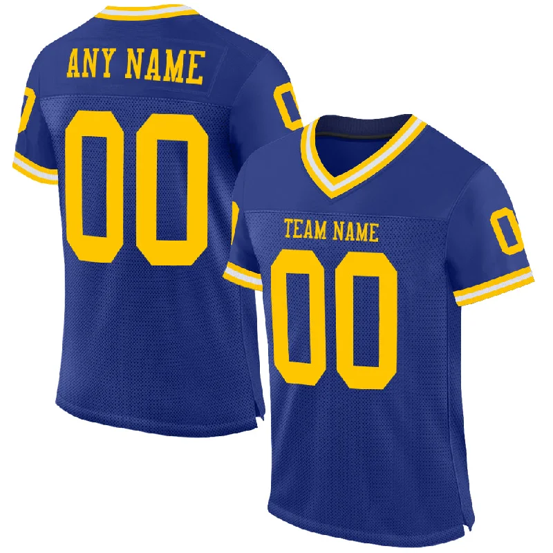 Custom Royal Gold-White Mesh Authentic Throwback Football Jersey