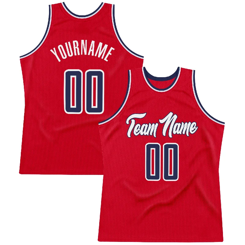 Custom Red Navy-White Authentic Throwback Basketball Jersey