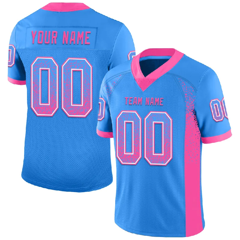 Custom Powder Blue Pink-White Mesh Drift Fashion Football Jersey