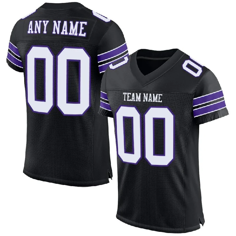 Custom Black White-Purple Mesh Authentic Football Jersey