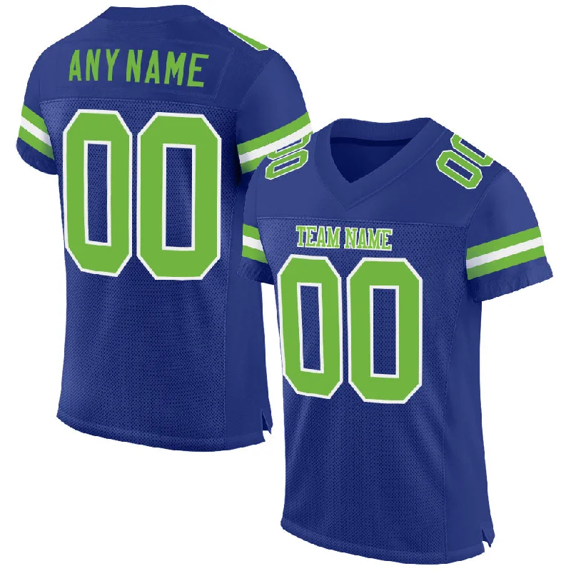 Custom Royal Neon Green-White Mesh Authentic Football Jersey