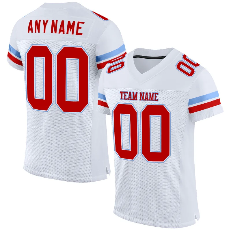 Custom White Red-Light Blue Mesh Authentic Football Jersey