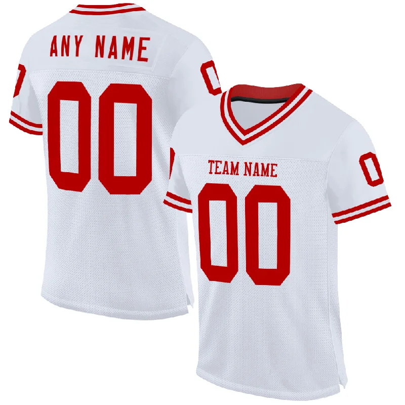 Custom White Red Mesh Authentic Throwback Football Jersey