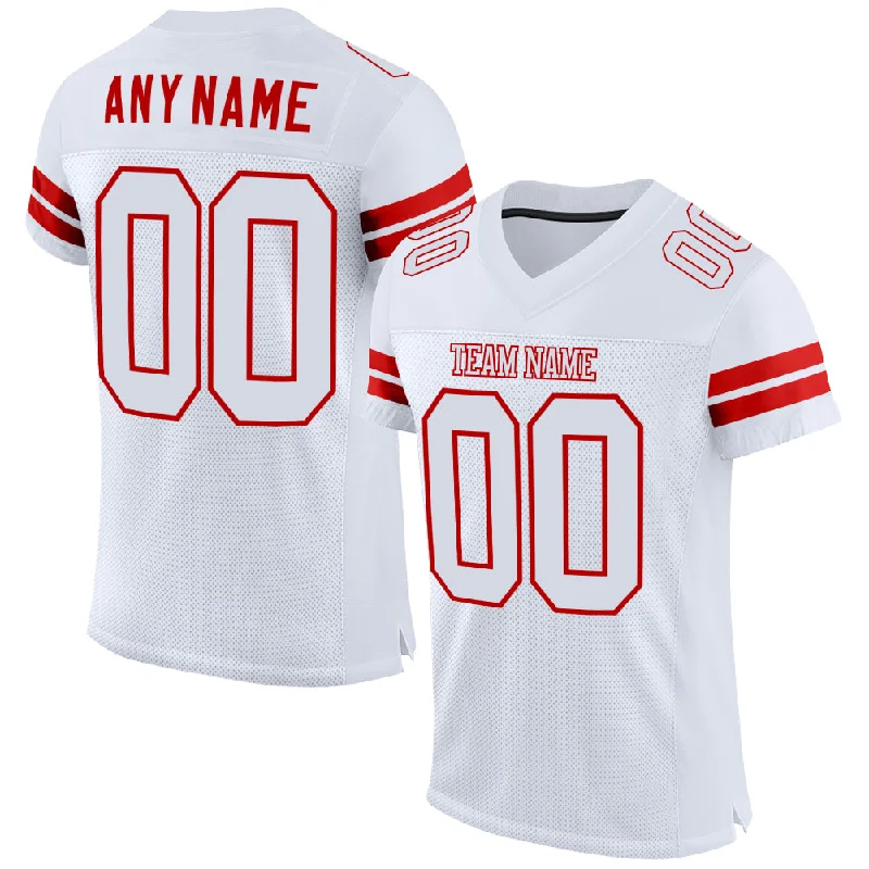 Custom White White-Red Mesh Authentic Football Jersey