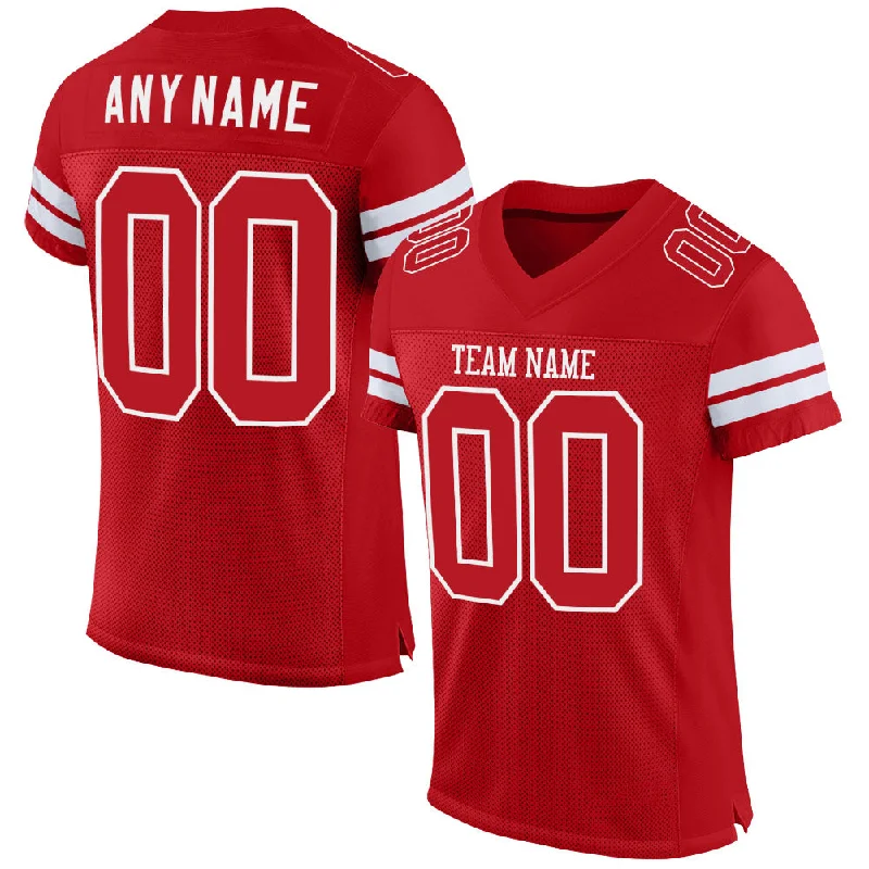 Custom Red Red-White Mesh Authentic Football Jersey