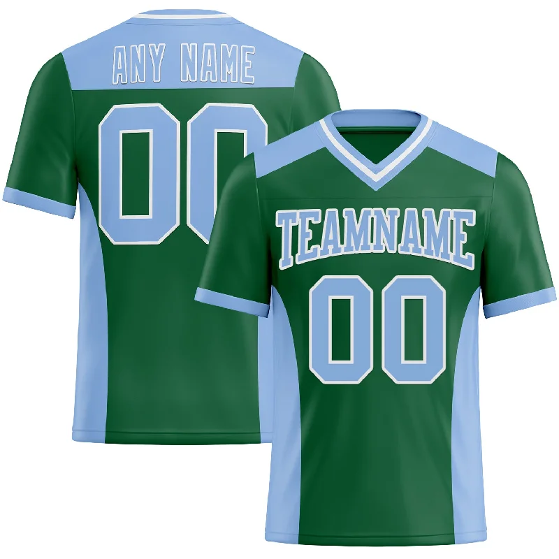 Custom Kelly Green Light Blue-White Mesh Authentic Football Jersey