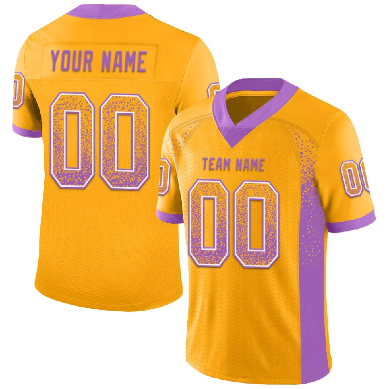 Custom Gold Medium Purple-White Mesh Drift Fashion Football Jersey