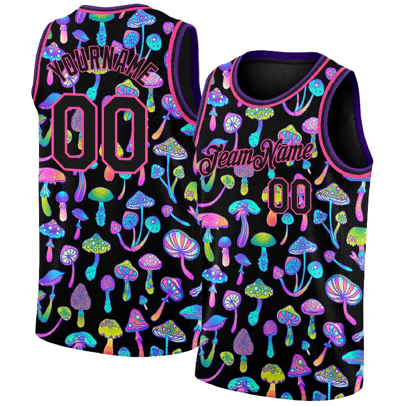 Custom Black Pink 3D Pattern Design Magic Mushrooms Psychedelic Hallucination Authentic Basketball Jersey