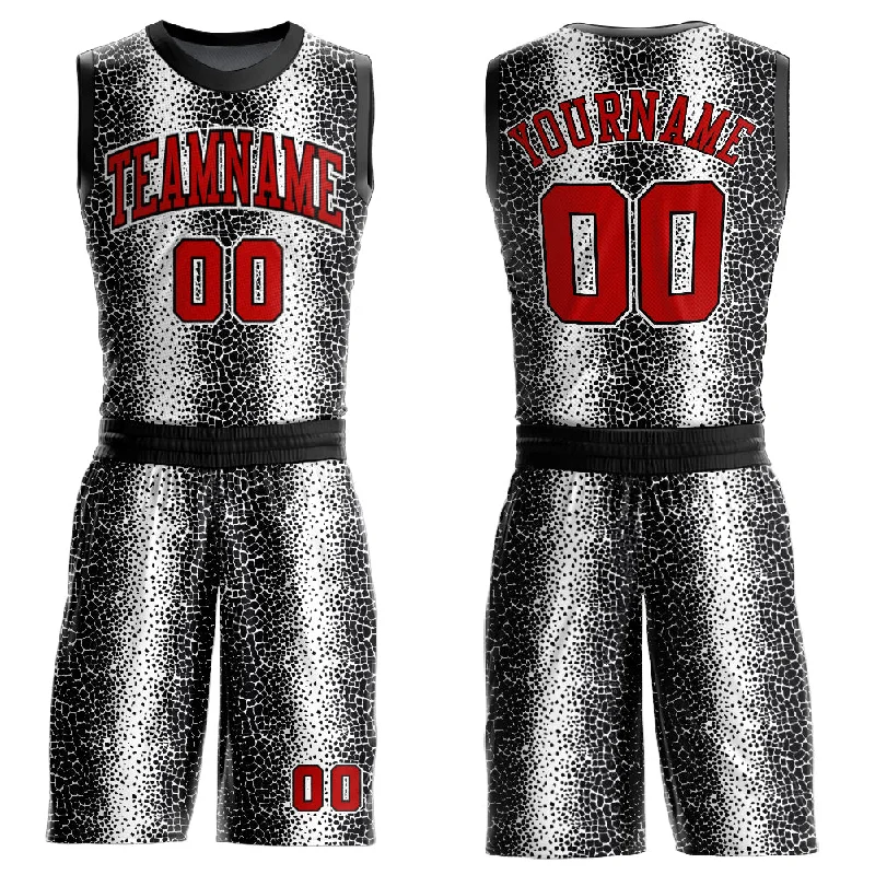 Custom Black Red-White Animal Fur Print Round Neck Sublimation Basketball Suit Jersey