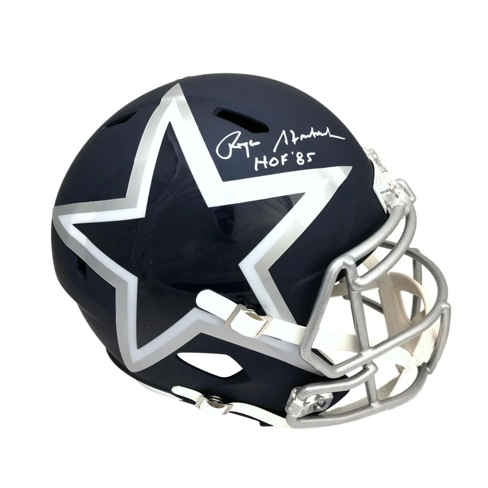 Roger Staubach Signed Inscribed "HOF" Cowboys Blue AMP Alternate Helmet JSA COA