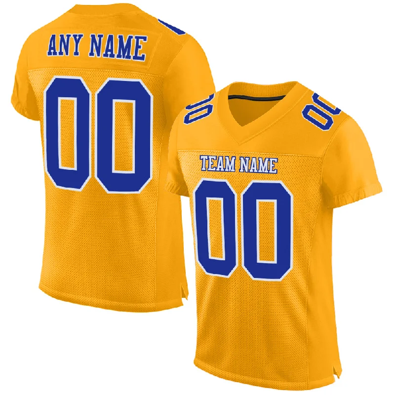 Custom Gold Royal-White Mesh Authentic Football Jersey