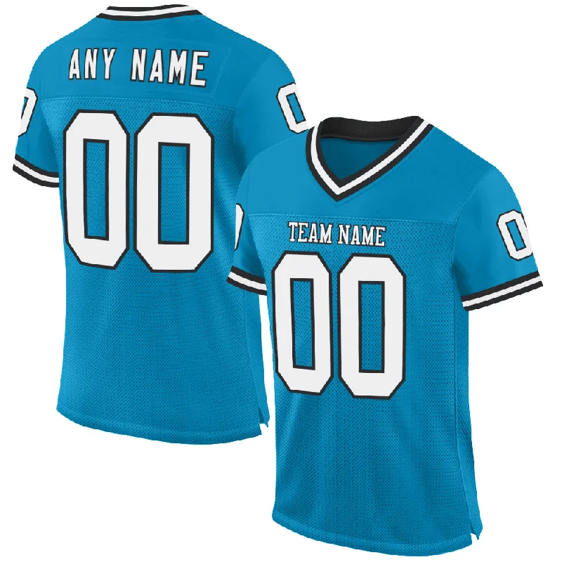 Custom Panther Blue White-Black Mesh Authentic Throwback Football Jersey