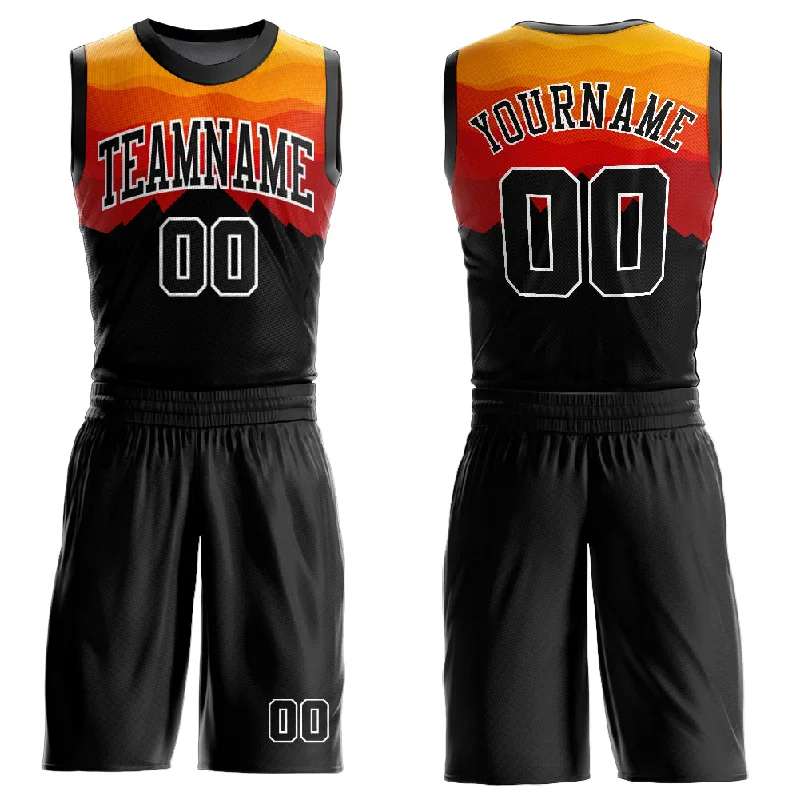 Custom Black Gold-Red Round Neck Sublimation Basketball Suit Jersey