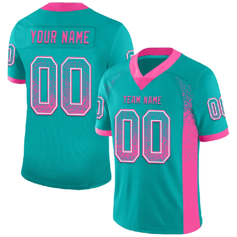 Custom Aqua Pink-White Mesh Drift Fashion Football Jersey