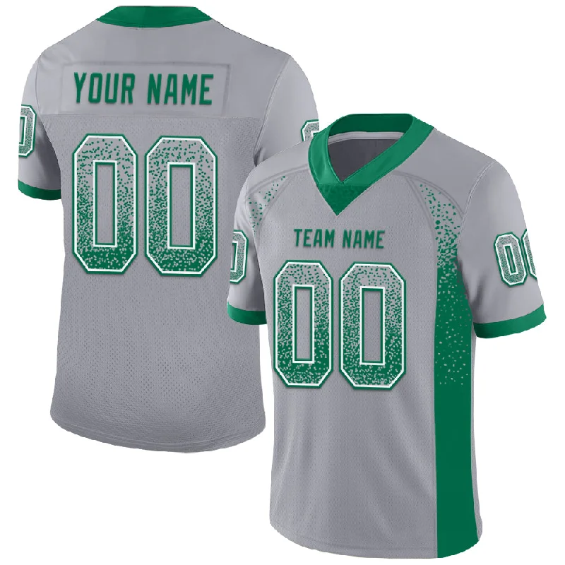 Custom Gray Kelly Green-White Mesh Drift Fashion Football Jersey