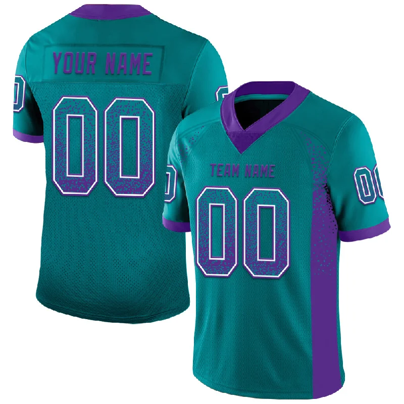 Custom Teal Purple-White Mesh Drift Fashion Football Jersey