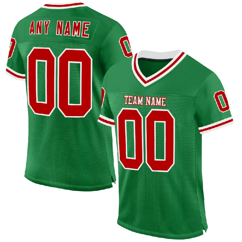 Custom Grass Green Red-White Mesh Authentic Throwback Football Jersey