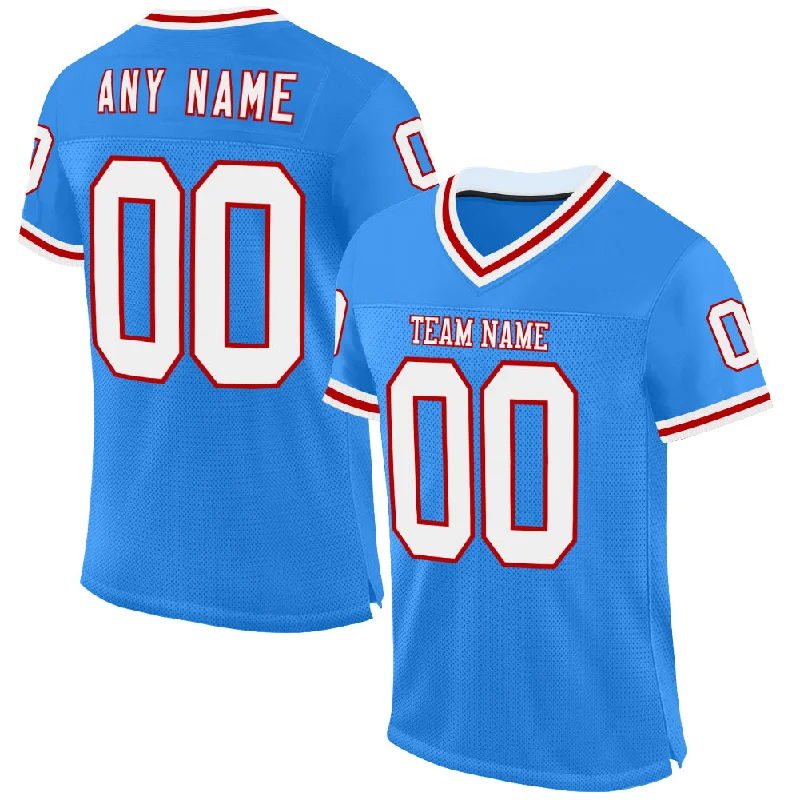 Custom Powder Blue White-Red Mesh Authentic Throwback Football Jersey