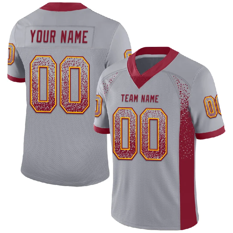 Custom Gray Crimson-Gold Mesh Drift Fashion Football Jersey