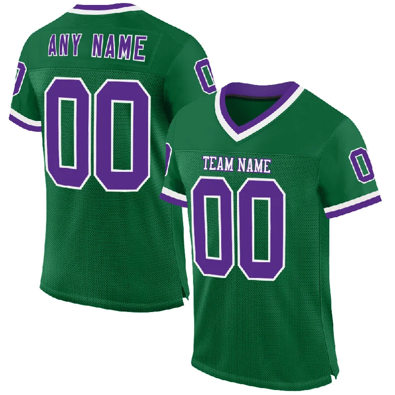 Custom Kelly Green Purple-White Mesh Authentic Throwback Football Jersey