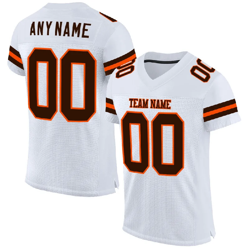 Custom White Brown-Orange Mesh Authentic Football Jersey