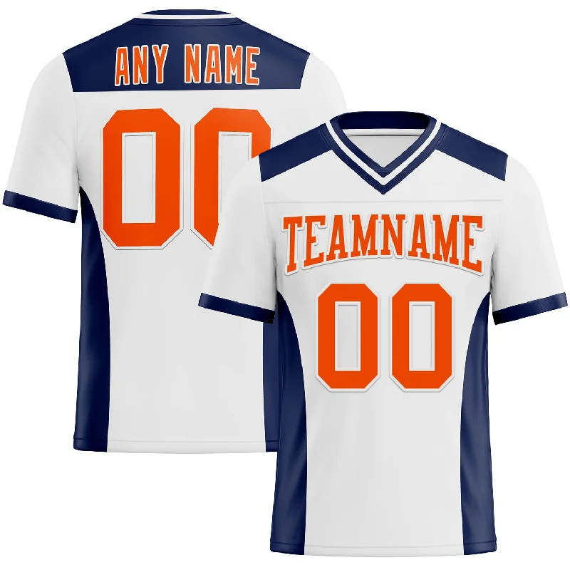 Custom White Orange-Navy Mesh Authentic Football Jersey