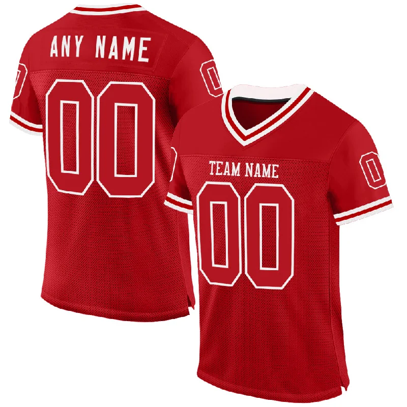 Custom Red White Mesh Authentic Throwback Football Jersey