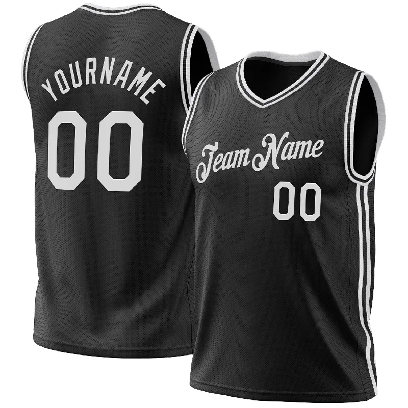 Custom Black White Authentic Throwback Basketball Jersey