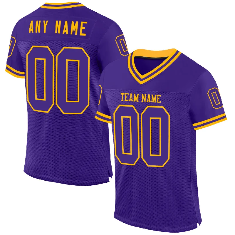 Custom Purple Gold Mesh Authentic Throwback Football Jersey