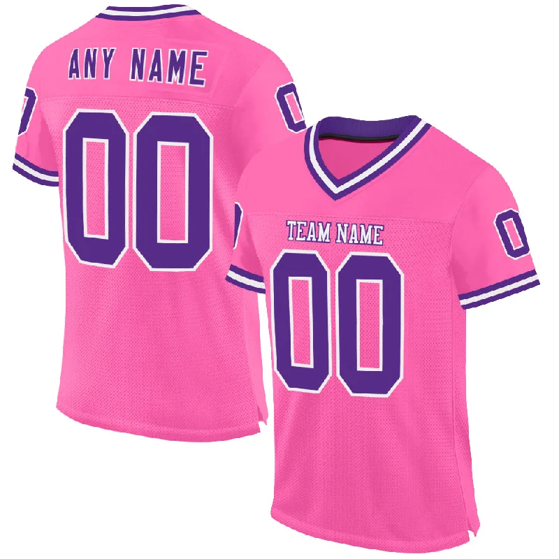 Custom Pink Purple-White Mesh Authentic Throwback Football Jersey