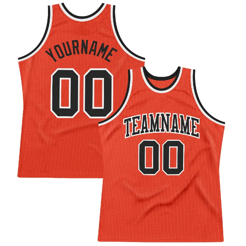 Custom Orange Black-White Authentic Throwback Basketball Jersey