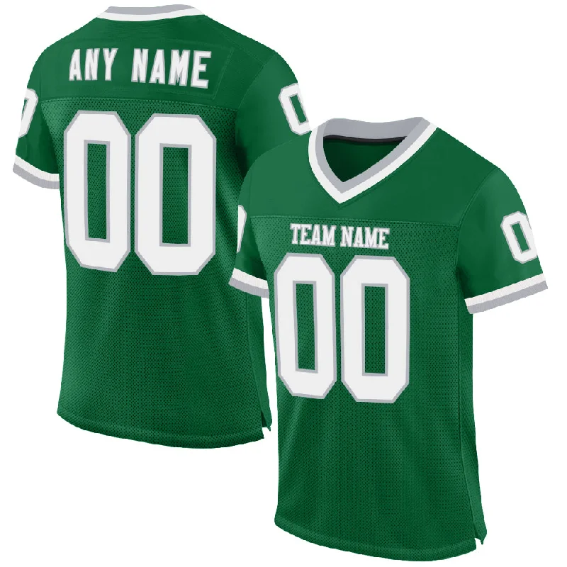 Custom Kelly Green White-Gray Mesh Authentic Throwback Football Jersey