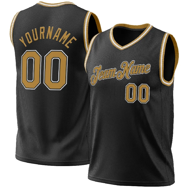 Custom Black Old Gold-White Authentic Throwback Basketball Jersey