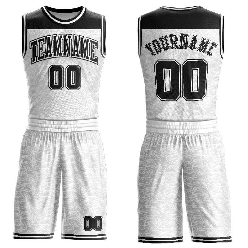 Custom White Black Color Block Round Neck Sublimation Basketball Suit Jersey