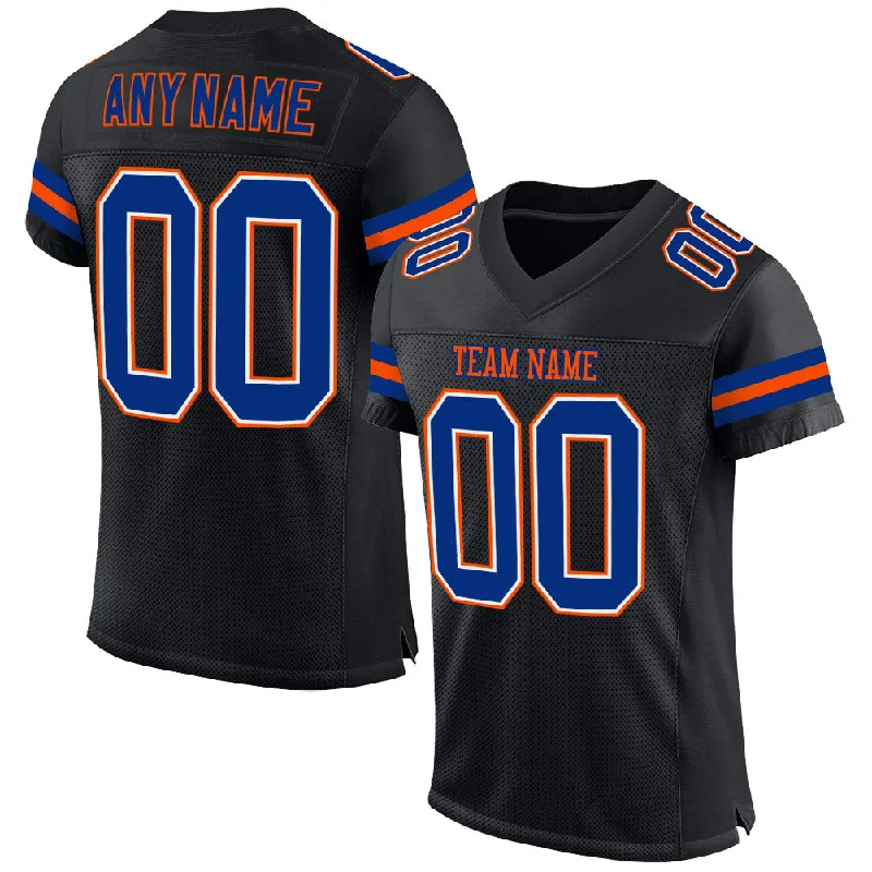 Custom Black Royal-Orange Mesh Authentic Football Jersey