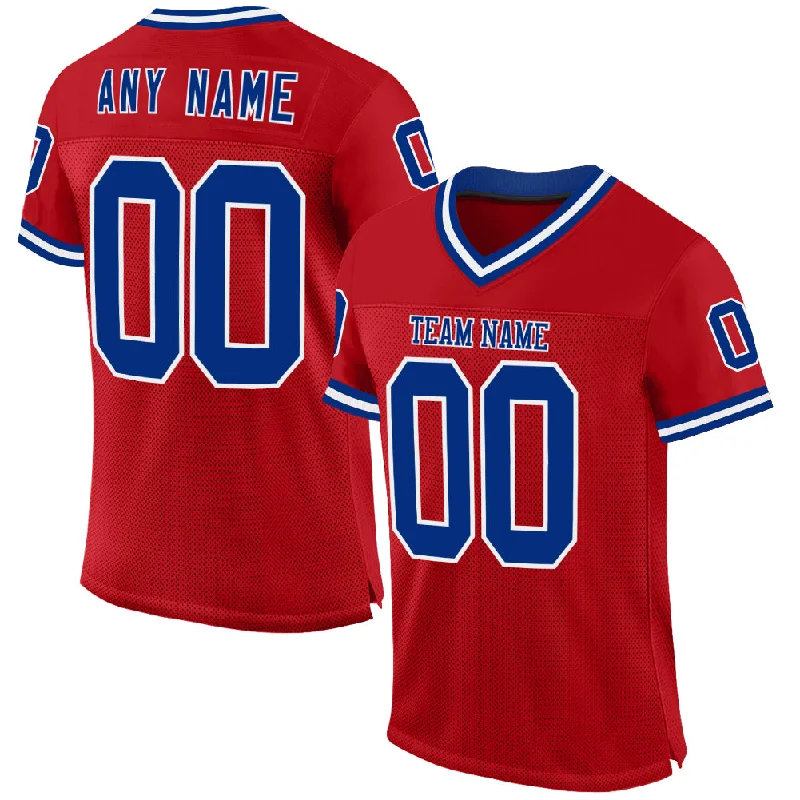 Custom Red Royal-White Mesh Authentic Throwback Football Jersey