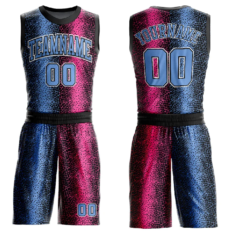 Custom Black Light Blue-Pink Animal Fur Print Round Neck Sublimation Basketball Suit Jersey