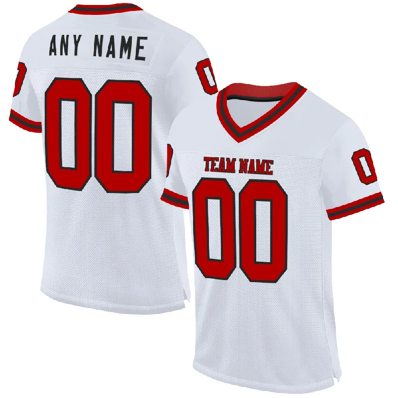 Custom White Red-Black Mesh Authentic Throwback Football Jersey