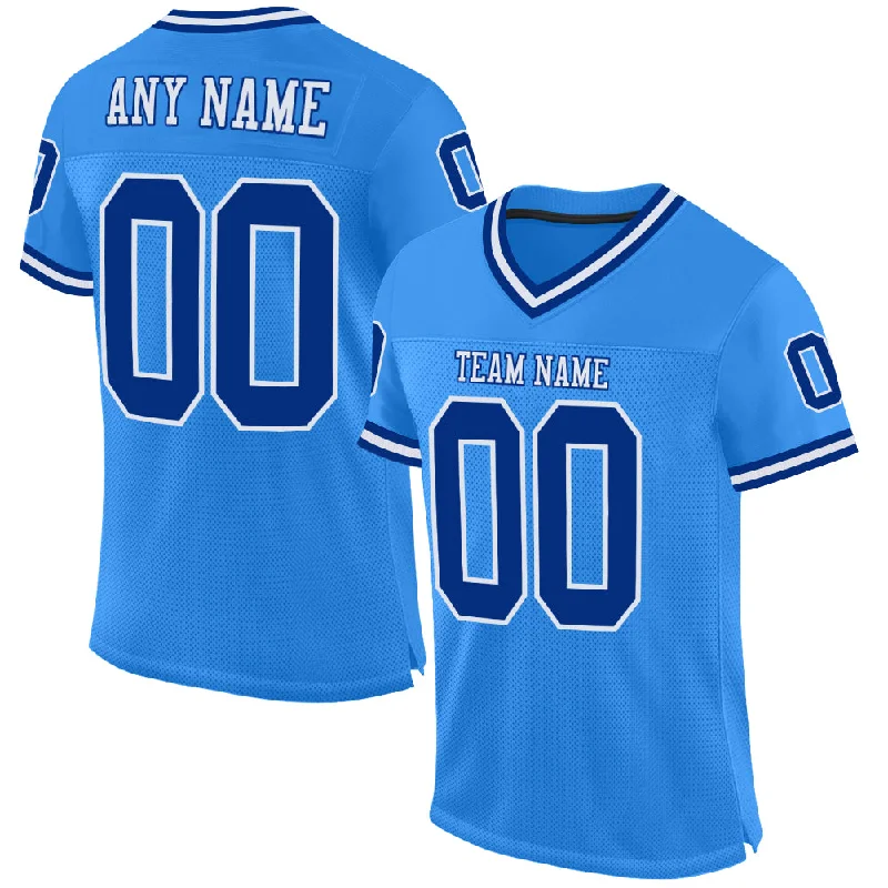 Custom Powder Blue Royal-White Mesh Authentic Throwback Football Jersey