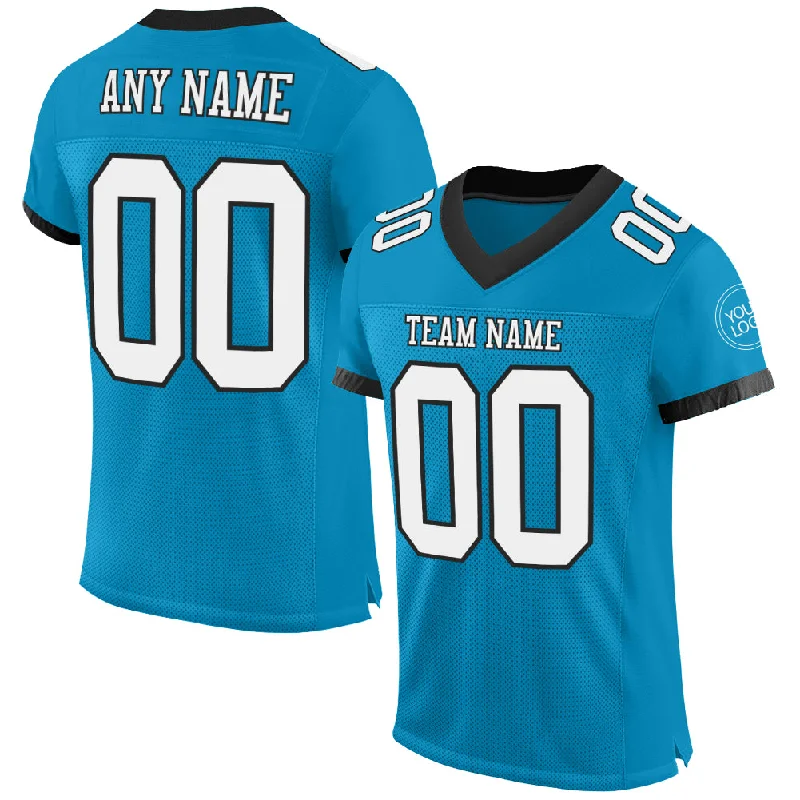 Custom Panther Blue White-Black Mesh Authentic Football Jersey