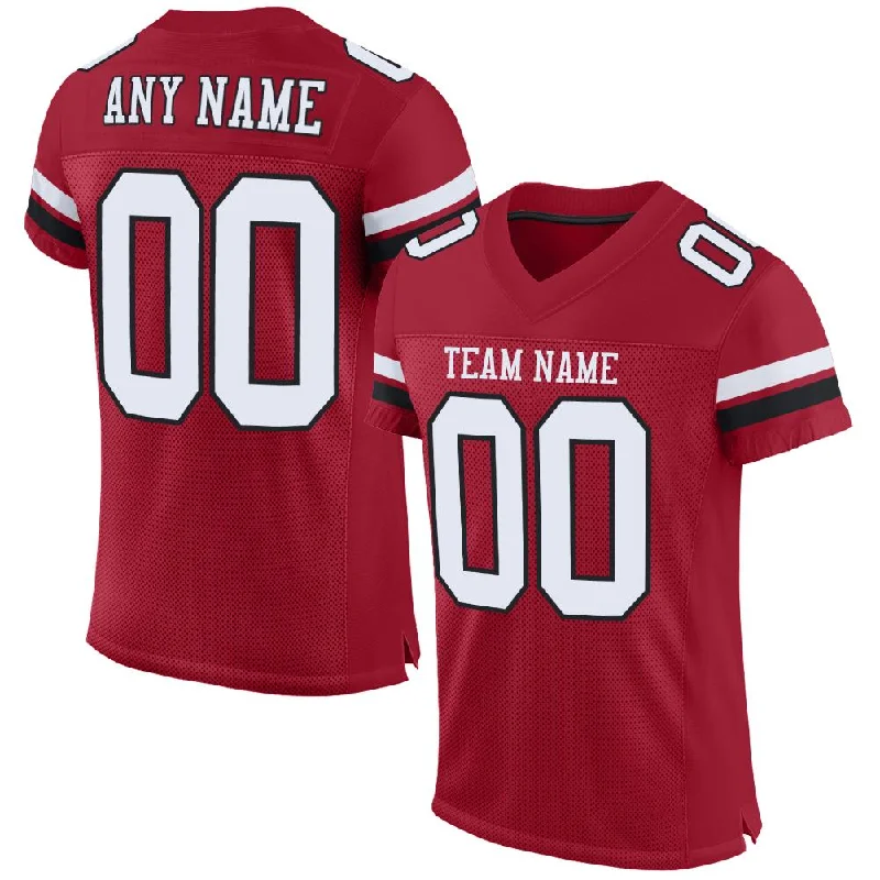 Custom Cardinal White-Black Mesh Authentic Football Jersey