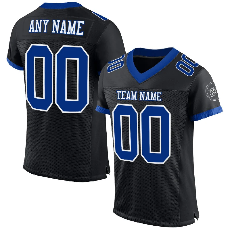 Custom Black Royal-White Mesh Authentic Football Jersey