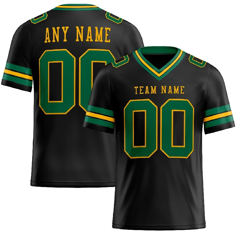 Custom Black Kelly Green-Gold Mesh Authentic Football Jersey