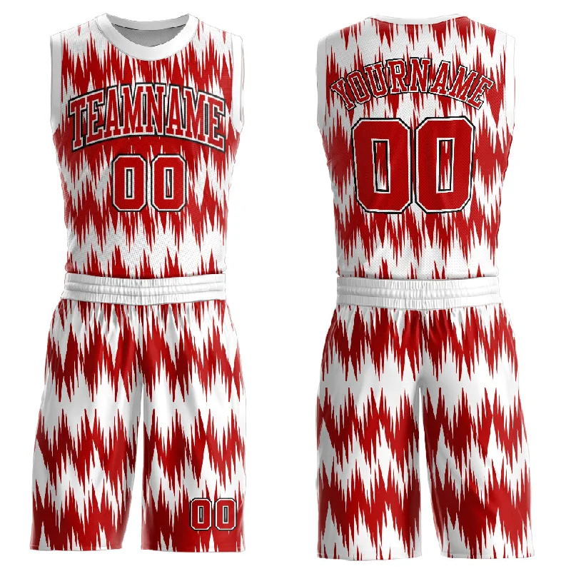 Custom White Red-Black Round Neck Sublimation Basketball Suit Jersey