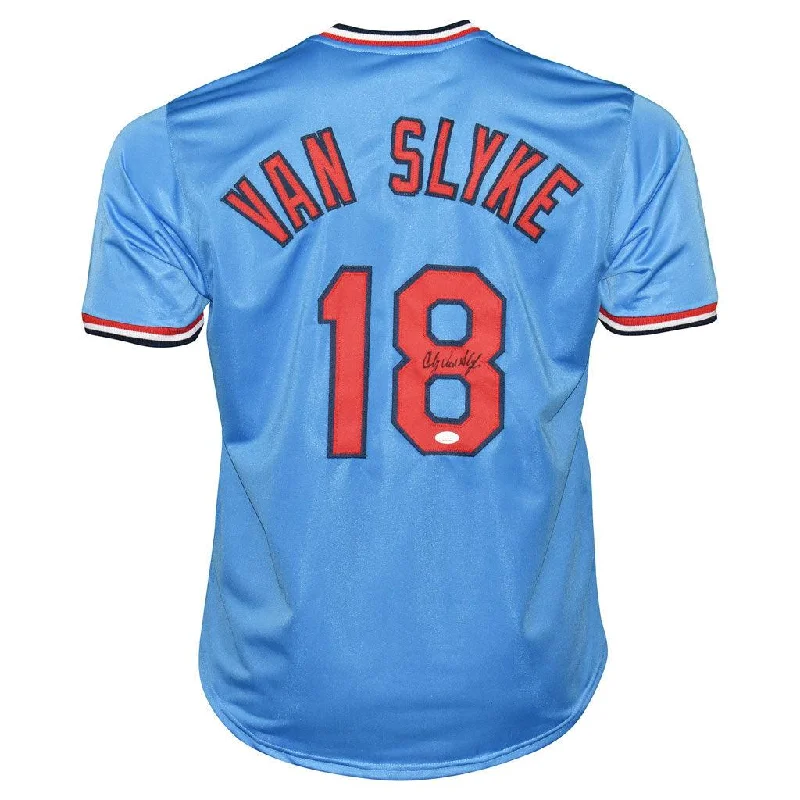 Andy Van Slyke Signed St Louis Blue Baseball Jersey (JSA)