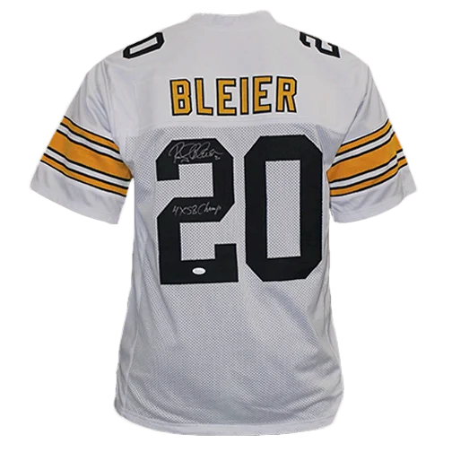 Rocky Bleier Autographed Pro Style Football Jersey White (JSA) 4X Super Bowl Champ Inscription