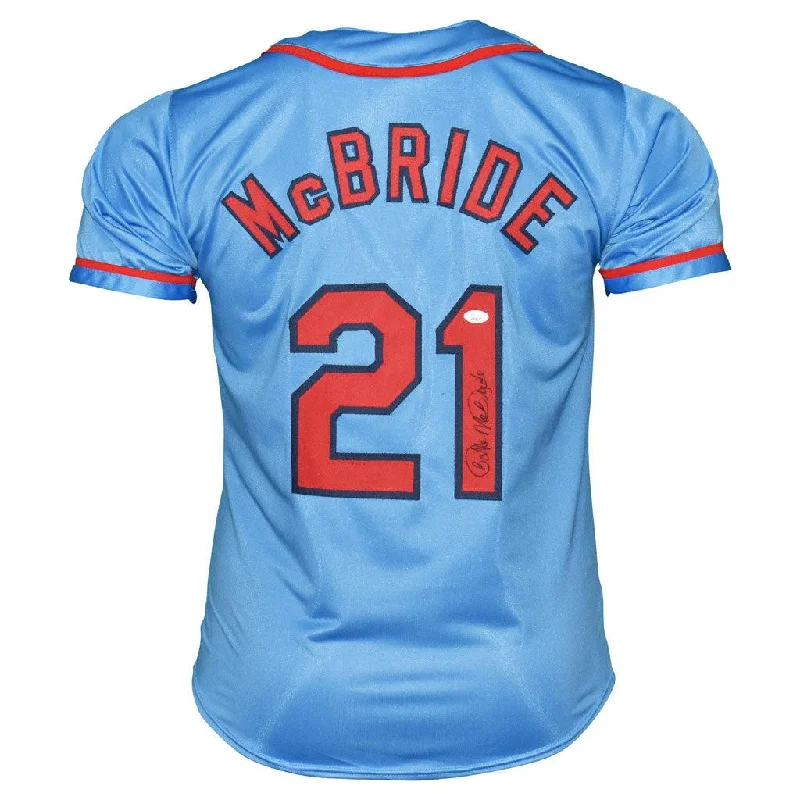 Bake McBride Signed St Louis Light Blue Baseball Jersey (JSA)