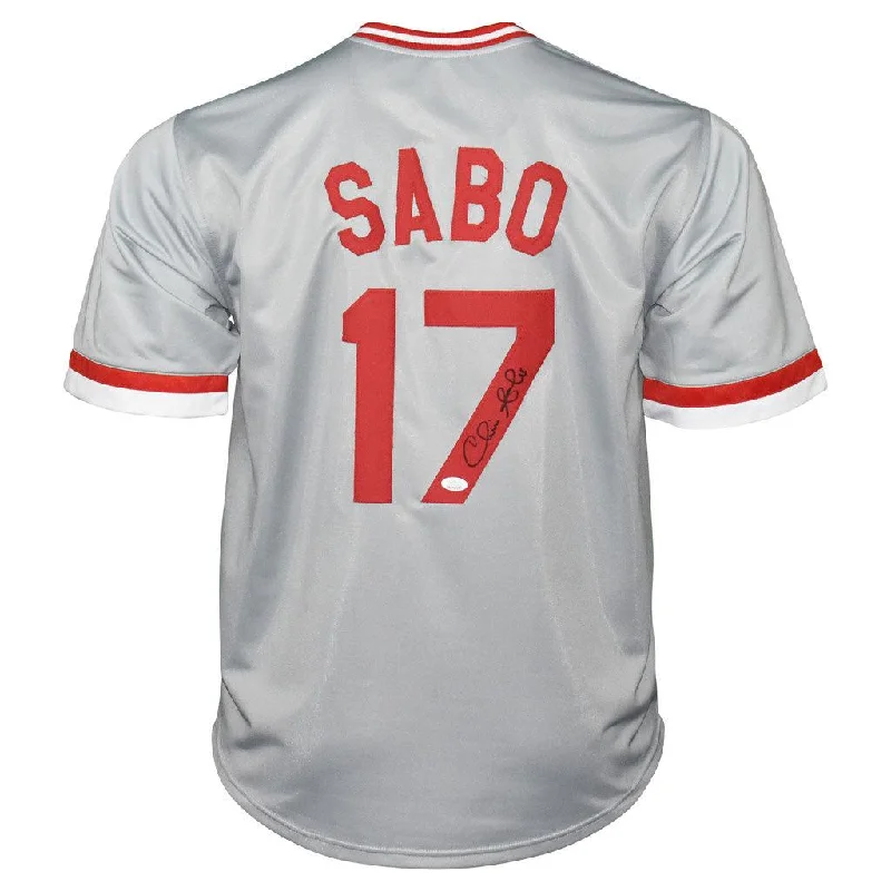 Chris Sabo Signed Cincinnati Grey Baseball Jersey (JSA)